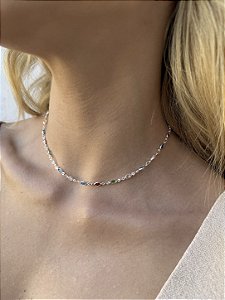 Choker pedra oval • folheado a prata