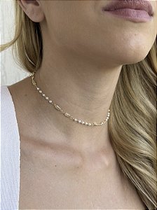 Choker pérola baguete • folheado a ouro