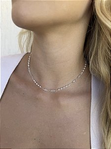 Choker pérola baguete • folheado a prata