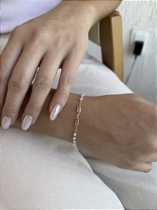 Pulseira pérola baguete • folheado a ouro