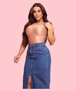 Saia Jeans Midi Fenda Frontal(Abertura na Frente)