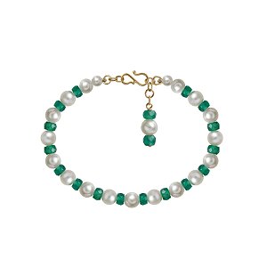 Pulseira de pérolas e crisoprásios com detalhes em ouro amarelo