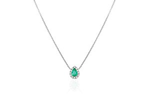 Colar Vênus em ouro branco com esmeralda gota cravejado com diamantes