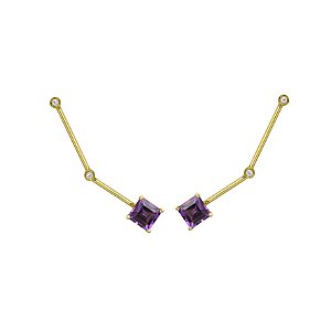 Ear cuff em ouro amarelo com diamantes e ametistas