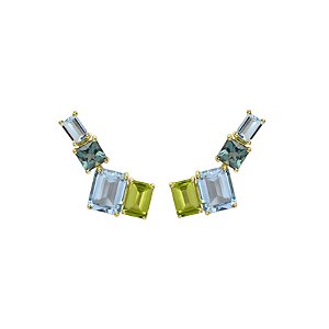 Ear cuff em ouro amarelo com águas-marinhas, turmalinas e peridotos