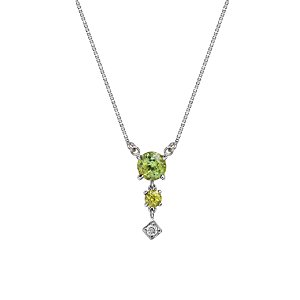 Colar em ouro branco com diamante e peridotos