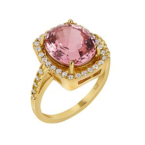 Anel em ouro amarelo com turmalina rosa e diamantes