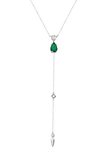 Colar gravatinha Vênus em ouro branco com esmeralda e diamantes