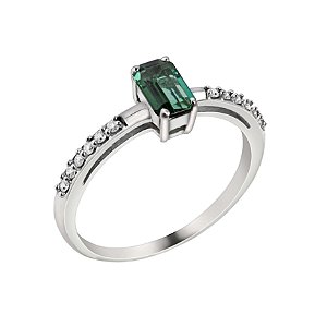 Anel em ouro branco com diamantes e turmalina verde
