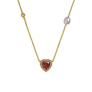Colar em ouro amarelo com pérolas, diamantes e turmalina