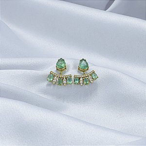 Brincos em ouro amarelo, esmeraldas e diamantes