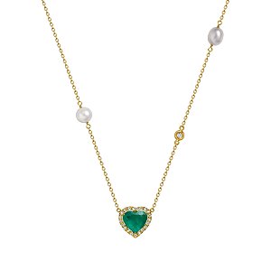 Colar em ouro amarelo com esmeralda, pérolas e diamantes