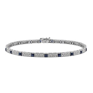 Pulseira em ouro branco com diamantes e safiras