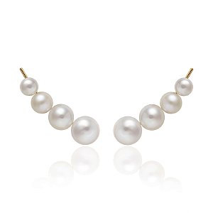 Ear cuff em ouro amarelo com pérolas brancas