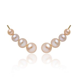 Ear cuff em ouro amarelo com pérolas rosas