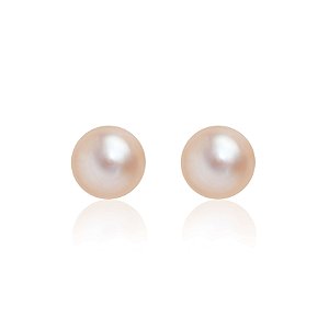Brincos em ouro branco com pérola rosa botão
