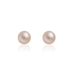 Brincos em ouro branco com pérola rosa botão