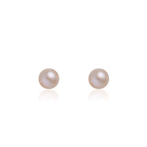 Brincos em ouro branco com pérola rosa botão