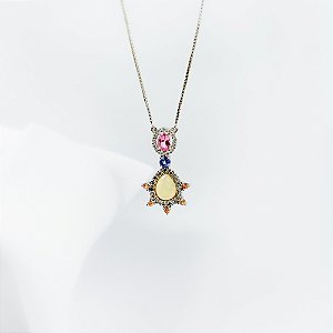 Colar em ouro branco com opala, safira, tanzanita, granada e diamantes
