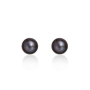 Brincos em ouro branco com pérola negra botão