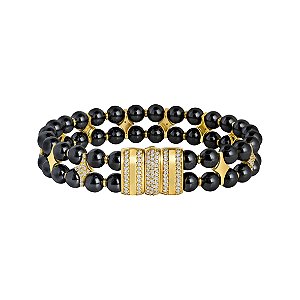 Pulseira em ouro amarelo com hematitas e diamantes