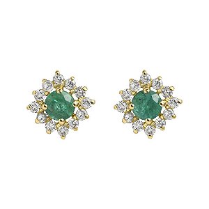 Brinco em ouro amarelo com esmeralda e diamantes