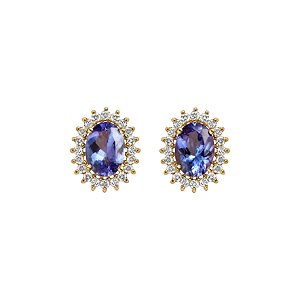 Brincos em ouro amarelo com tanzanitas e diamantes