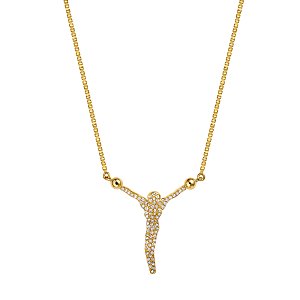 Colar em ouro amarelo e cristo cravejado com diamantes