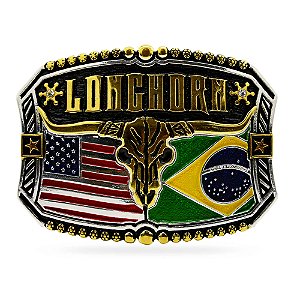 Fivela Longhorn - Bandeira Brasil e EUA