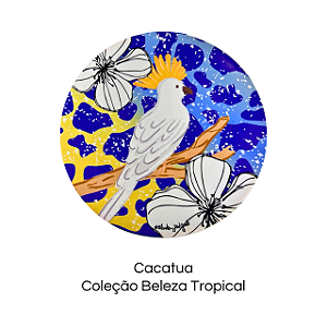 Prato de porcelana com arte  "Cacatua" - Coleção Beleza Natural