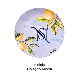 Prato de porcelana com arte  "Iniciais" personalizado - Coleção Amalfi