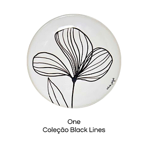Prato de porcelana com arte  "One" - Coleção Black Line