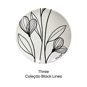 Prato de porcelana com arte  "Three" - Coleção Black Line