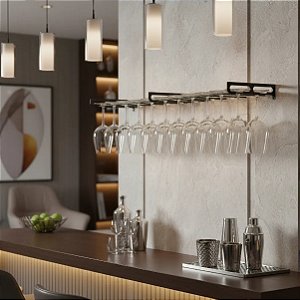 Porta Taça De Parede Para 24 Taças - Estendido - Preto