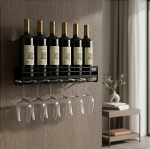 Mini adega de parede – cristaleira porta taças - preto