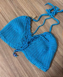 Top azul crochê