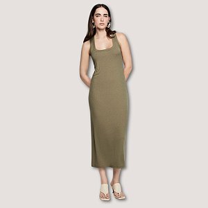 VESTIDO DZARM REGATA CANELADO MIDI VERDE