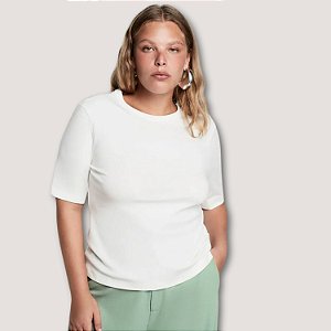 BLUSA DZARM MC CANELADA OFF WHITE FEMININA