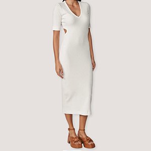 VESTIDO COLCCI MANGA CURTA CANELADO BRANCO FEMININO