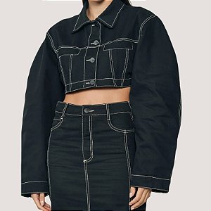JAQUETA COLCCI BRIM BRUTO PRETO FEMININA
