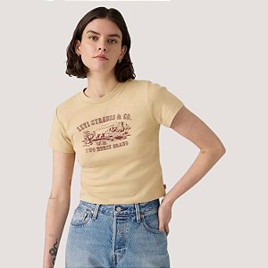 BLUSA LEVIS MANGA CURTA T-SHIRT ALGODÃO BEGE FEMININA