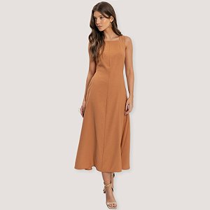 VESTIDO LEZ A LEZ REGATA BEGE DE VISCOSE MIDI FEMININO