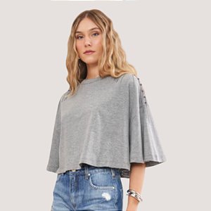 BLUSA COLCCI MC CROPPED OVER SIZE CINZA FEMININA