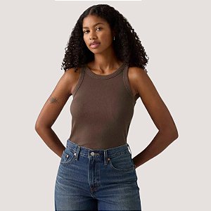 BLUSA LEVIS REGATA  ALGODÃO LISA MARROM FEMININA