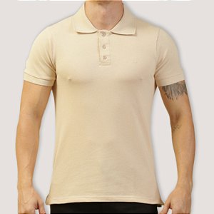POLO DESERT MC COMFORT PIQUET ALGODAO BEGE MASCULINA