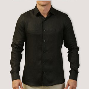 CAMISA DESERT ML SLIM LINHO PRETO MASCULINA