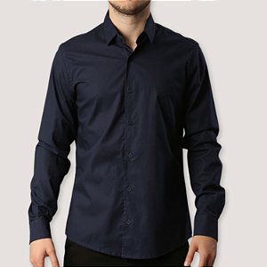 CAMISA DESERT ML SLIM ALGODÃO COM ELASTANO AZUL MARINHO MASCULINO