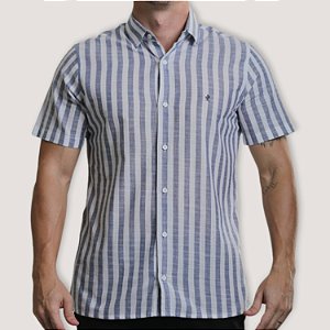 CAMISA DESERT MC SLIM ALGODÃO LISTRADO AZUL MASCULINO