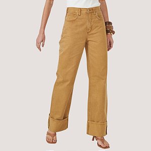 CALÇA COLCCI JEANS BRUTO BEGE WIDE LEG FEMININA