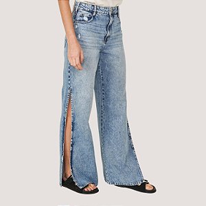 CALÇA COLCCI JEANS MEDIO BRUTO WIDE LEG FEMININA